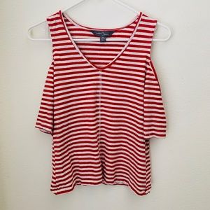 Market and spruce stripe t shirt
